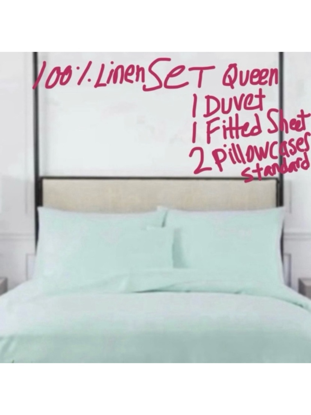 šHill House Home Linen 2021 Duvet+Fitted Sheet+2 Pillowcases Queen/Seafoam Green